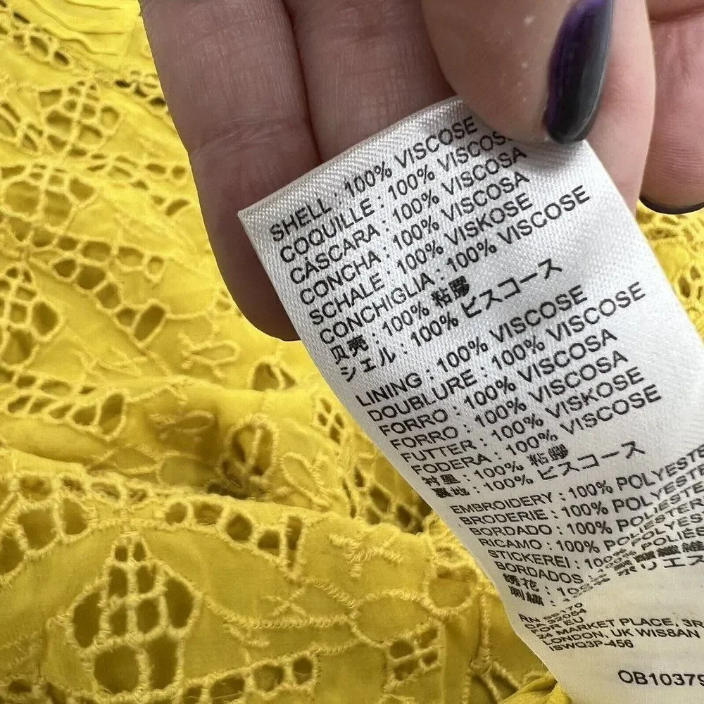 by Anthropologie Mustard Yellow Embroidered Ruffle Long Sleeve Blouse Sz 2